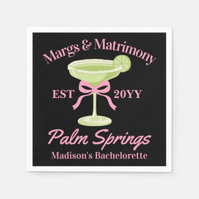 Margs and Matrimony Margaritas Bachelorette Party Napkin (Front)