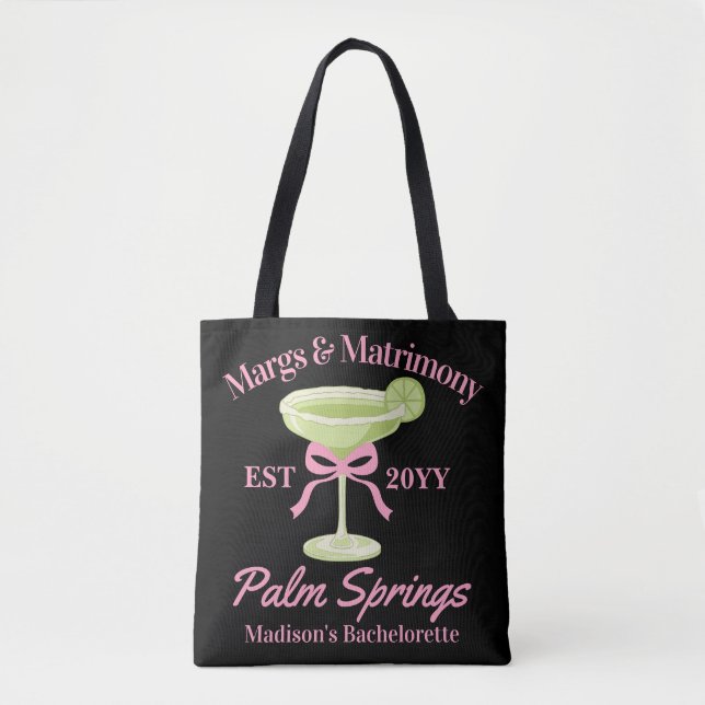 Margs and Matrimony Margaritas Bachelorette Party Tote Bag (Front)