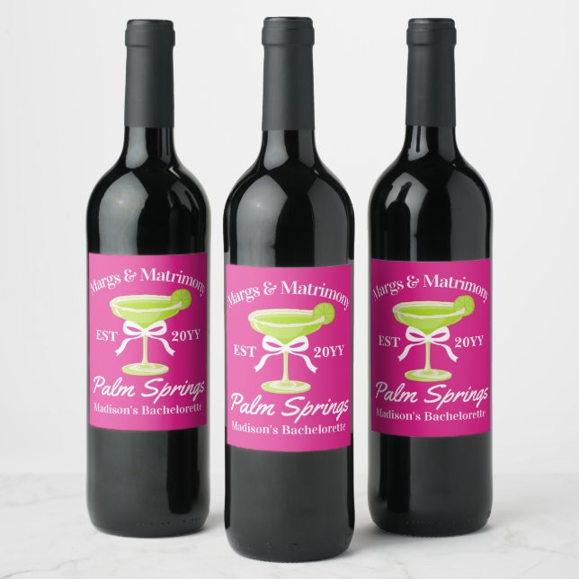 Margs and Matrimony Margaritas Bachelorette Party Wine Label (Bottles)