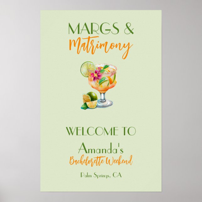 Margs and Matrimony Tequila & Fiesta Bachelorette Poster (Front)