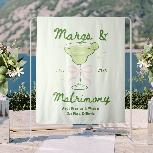 Margs & Matrimony Bachelorette Backdrop Whimsical Tapestry (Creator Uploaded)