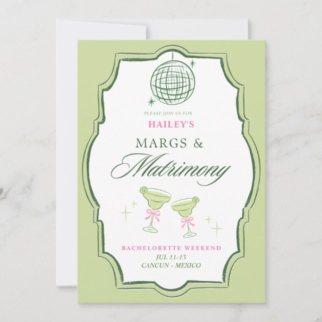 Margs & Matrimony Bachelorette Coquette Invitation (Front)