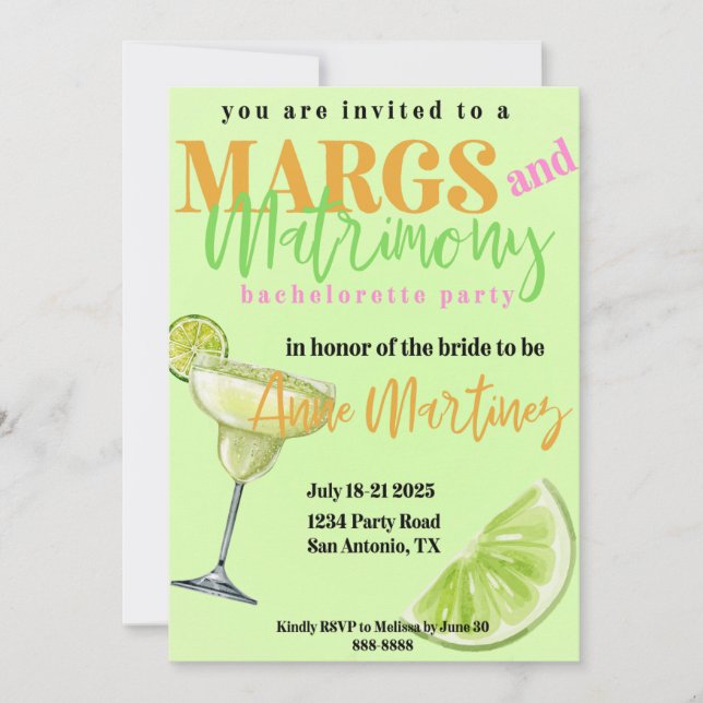 Margs & Matrimony Bachelorette Invitation (Front)