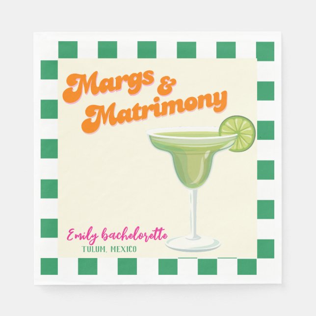 Margs & Matrimony Bachelorette Weekend party Napkin (Front)