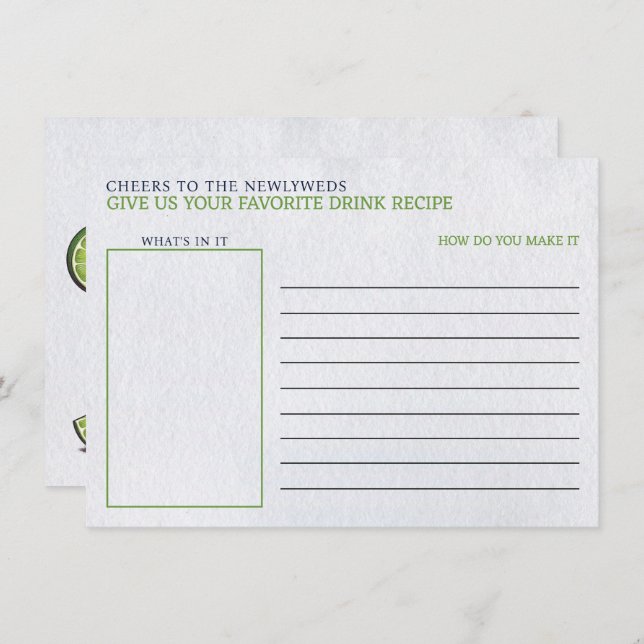 Margs & Matrimony Bridal Shower Drink Recipe Enclosure Card (Front/Back)