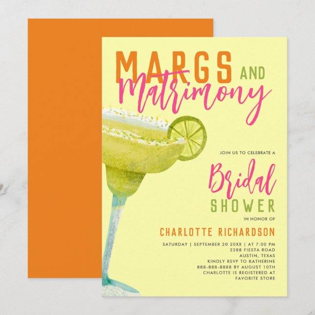 Margs & Matrimony Bridal Shower Modern Lemon Lime  Invitation (Front/Back)