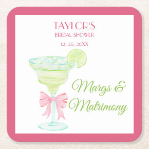 Margs & Matrimony Bridal shower party Square Paper Coaster