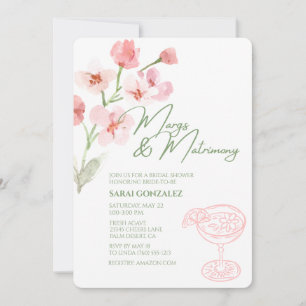 Margs & Matrimony Bridal Shower Pink & Sage Floral Invitation