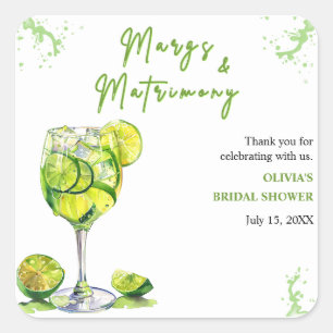 Margs & Matrimony Cocktail Bridal Shower Thank You Square Sticker