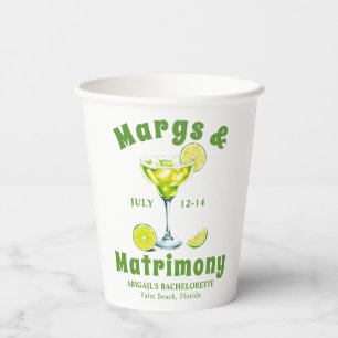 Margs & Matrimony cocktail lime green bachelorette Paper Cups