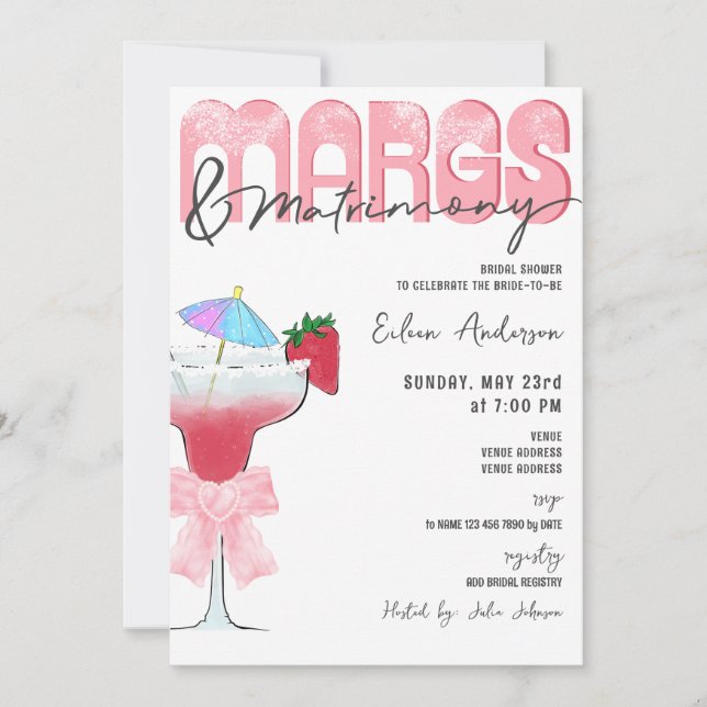 Margs & Matrimony Coquette Bow Bridal Shower Invitation (Front)