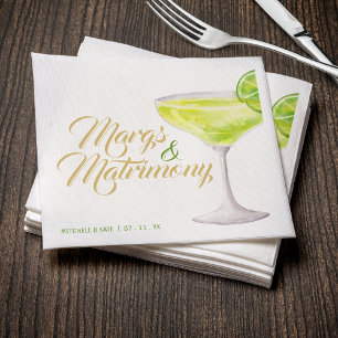 Margs & Matrimony Green & Gold Bridal Shower Napkin