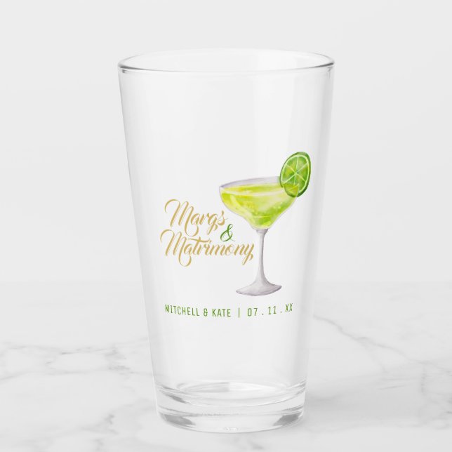 Margs & Matrimony Green Margarita Bridal Shower Glass (Front)