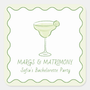 "Margs & Matrimony" Lime Bachelorette Mini Tequila Square Sticker