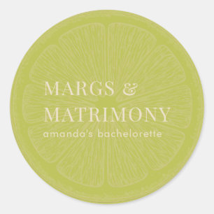 Margs & Matrimony Lime Green Bachelorette Party Classic Round Sticker