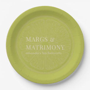 Margs & Matrimony Lime Green Bachelorette Party Paper Plate