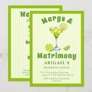 Margs & Matrimony lime green bachelorette weekend Invitation