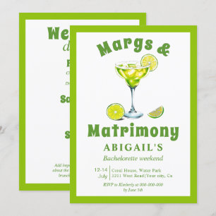 Margs & Matrimony lime green bachelorette weekend Invitation