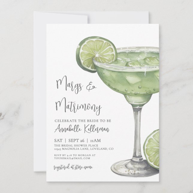 Margs & Matrimony Margarita Bridal Shower Invitation (Front)