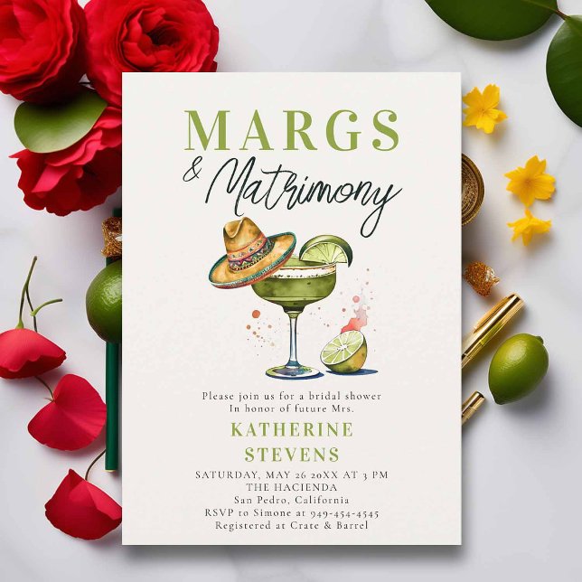 Margs Matrimony Margarita Cocktail Bridal Shower Invitation (margs and matrimony bridal shower invitation margarita cocktail sombrero fiesta mexican)