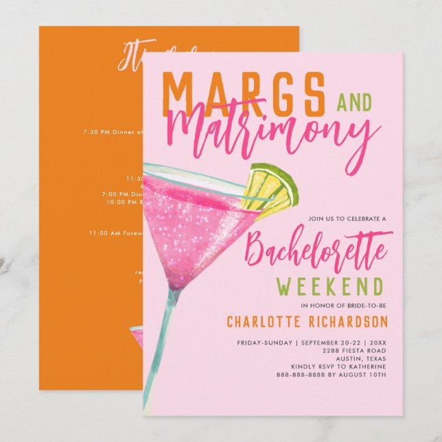 Margs & Matrimony Margaritas Bachelorette Weekend Invitation (Front/Back)