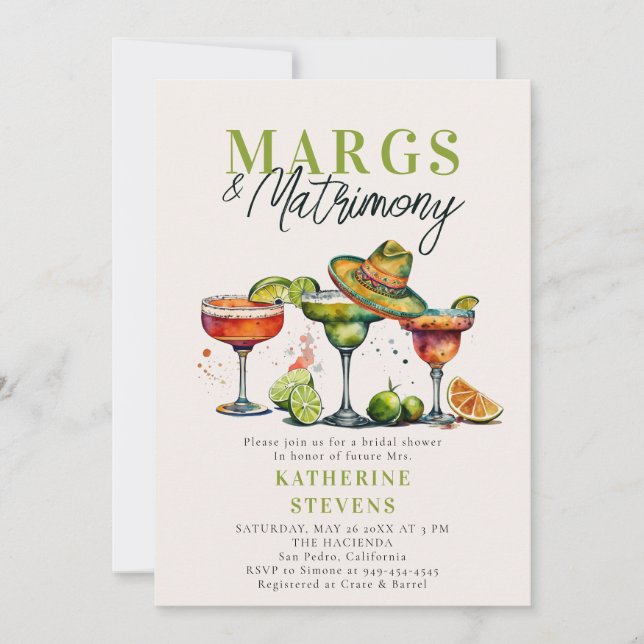 Margs Matrimony Margaritas Colourful Bridal Shower Invitation (Front)