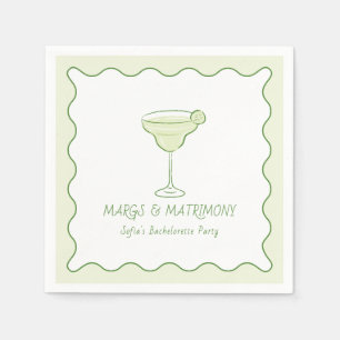 "Margs & Matrimony" Modern Lime Bachelorette Party Napkin