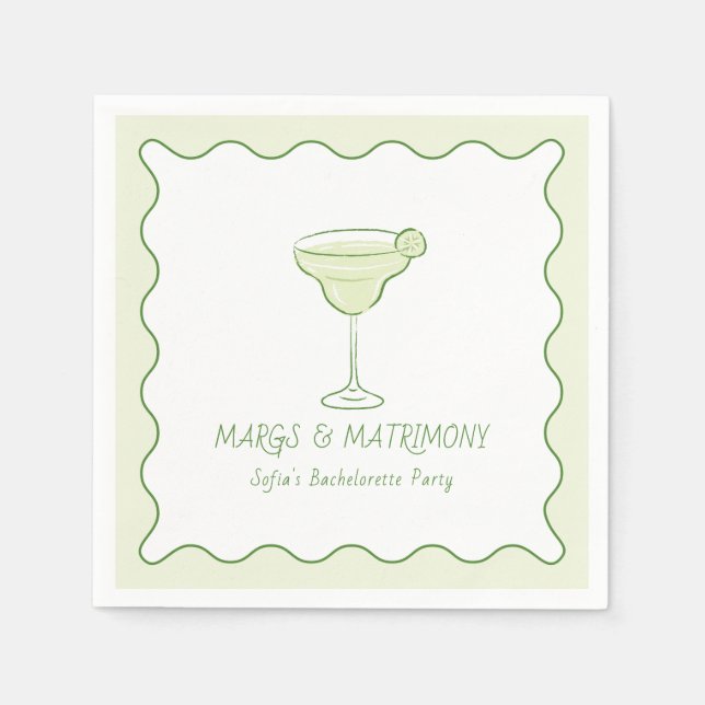 "Margs & Matrimony" Modern Lime Bachelorette Party Napkin (Front)