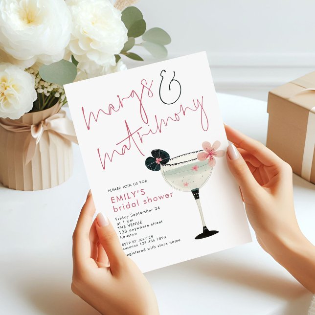 Margs Matrimony Pink Sage Margarita Bridal Shower Invitation (front view)