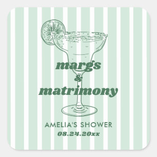 Margs & Matrimony Retro Bachelorette Bridal Shower Square Sticker