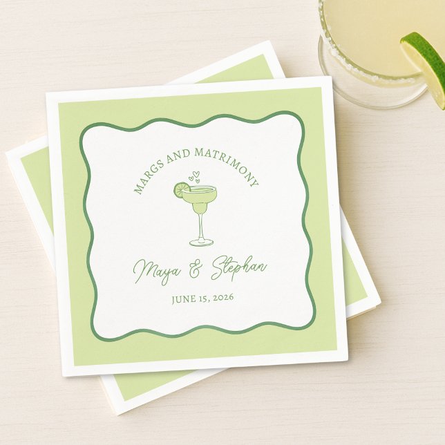 "Margs & Matrimony" Simple Lime Margarita Wedding Napkin (Creator Uploaded)