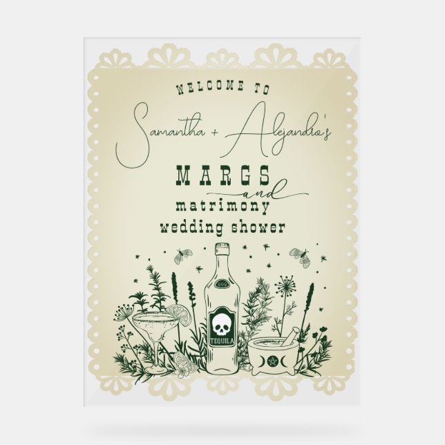 Margs Matrimony Skull Fiesta Couple Shower Welcome Acrylic Sign (Front)