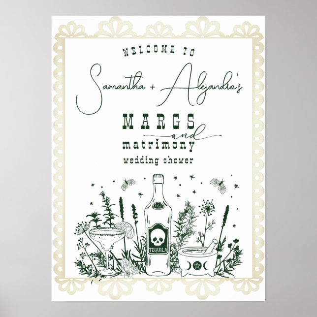 Margs Matrimony Skull Fiesta Couple Shower Welcome Poster (Front)