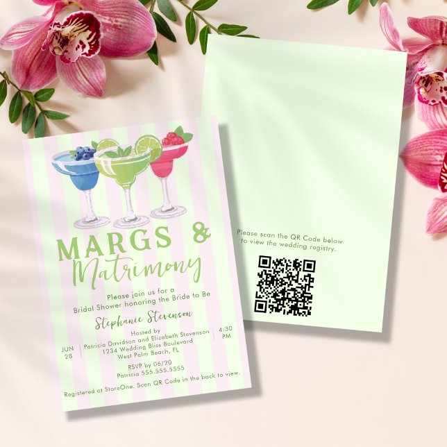 Margs & Matrimony Stripes QR Code Bridal Shower Invitation (Creator Uploaded)