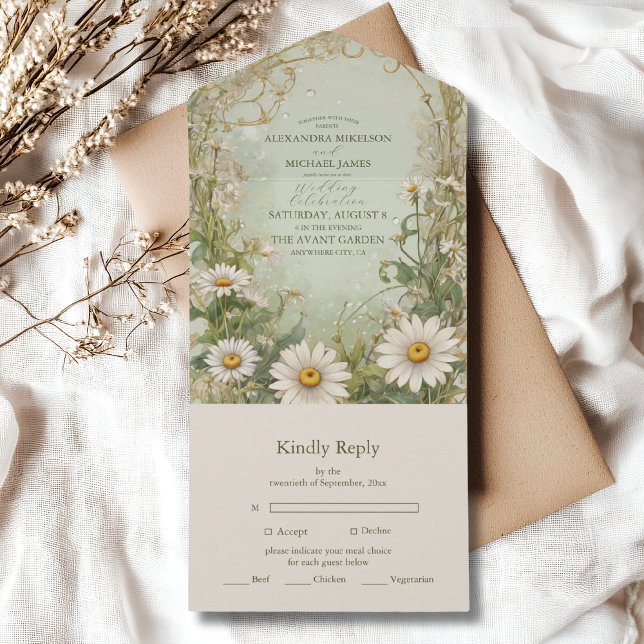 Marguerite Daisy Dusty Wedding All In One Invitation (Creator Uploaded)