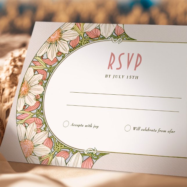 Marguerite Daisy Dusty Wedding RSVP Art Nouveau Invitation (Creator Uploaded)