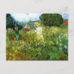 Marguerite Gachet in Garden by Vincent van Gogh Postcard<br><div class="desc">Marguerite Gachet in the Garden by Vincent van Gogh is a vintage fine art post impressionism daily life portrait painting featuring a woman, Marguerite Gachet wearing a hat (she was the daughter of Dr. Paul Gachet who treated van Gogh in Auvers). The girl is standing in her flower garden next...</div>