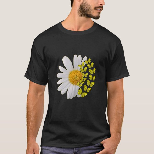 Marguerites Daisy Spring Summer Flower Butterfly E T-Shirt (Front)