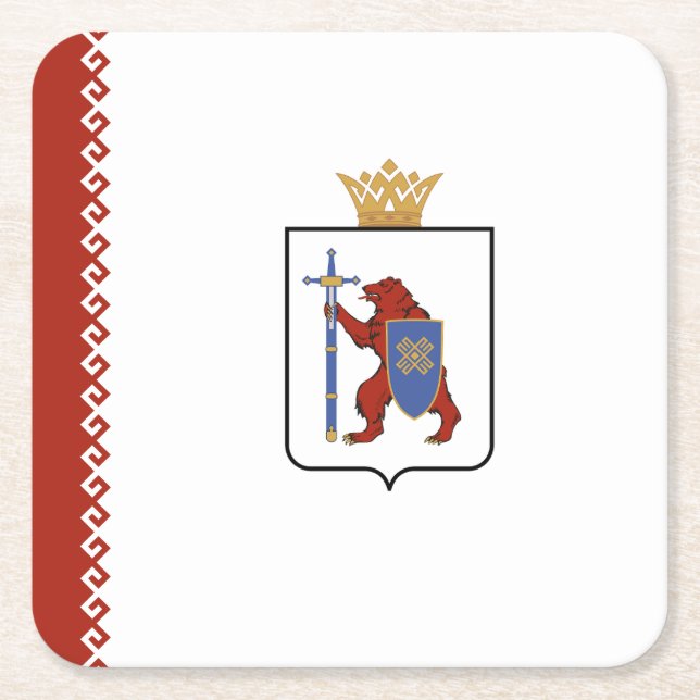 Mari El Flag Square Paper Coaster (Front)