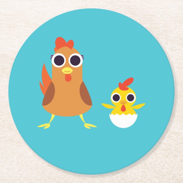 Maria & Bandit the Chickens Round Paper Coaster (Front)