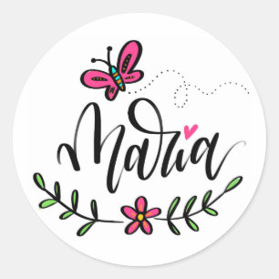 Maria, hand lettered classic round sticker
