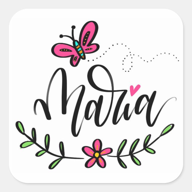 Maria, hand lettered square sticker (Front)