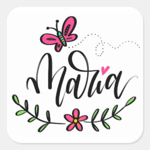 Maria, hand lettered square sticker