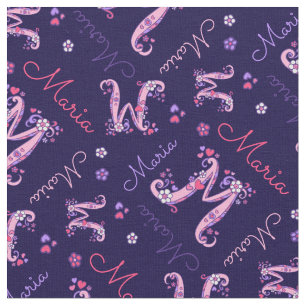 Maria letter m monogram heart flowers fabric
