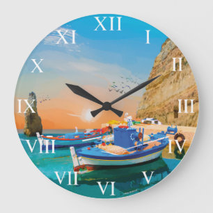 © MARIA MADRUGAS 145  Portugal Barcos de pesca Large Clock