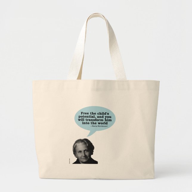 maria montessori quote large tote bag (Front)