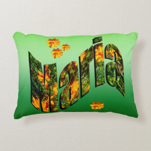 Maria Name Logo With Flowers, Decorative Cushion