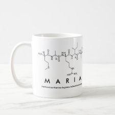 Mug featuring the name Maria spelled out in the single letter amino acid code