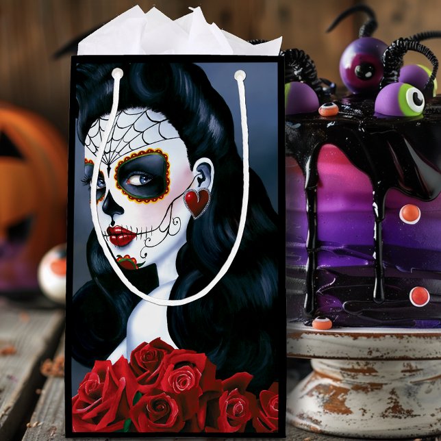 Maria Sugar Skull Red Roses Small Gift Bag (Creator Uploaded)