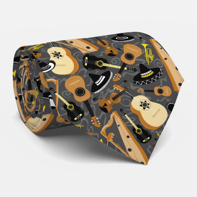 Mariachi Band Instruments Grey Tie (Rolled)